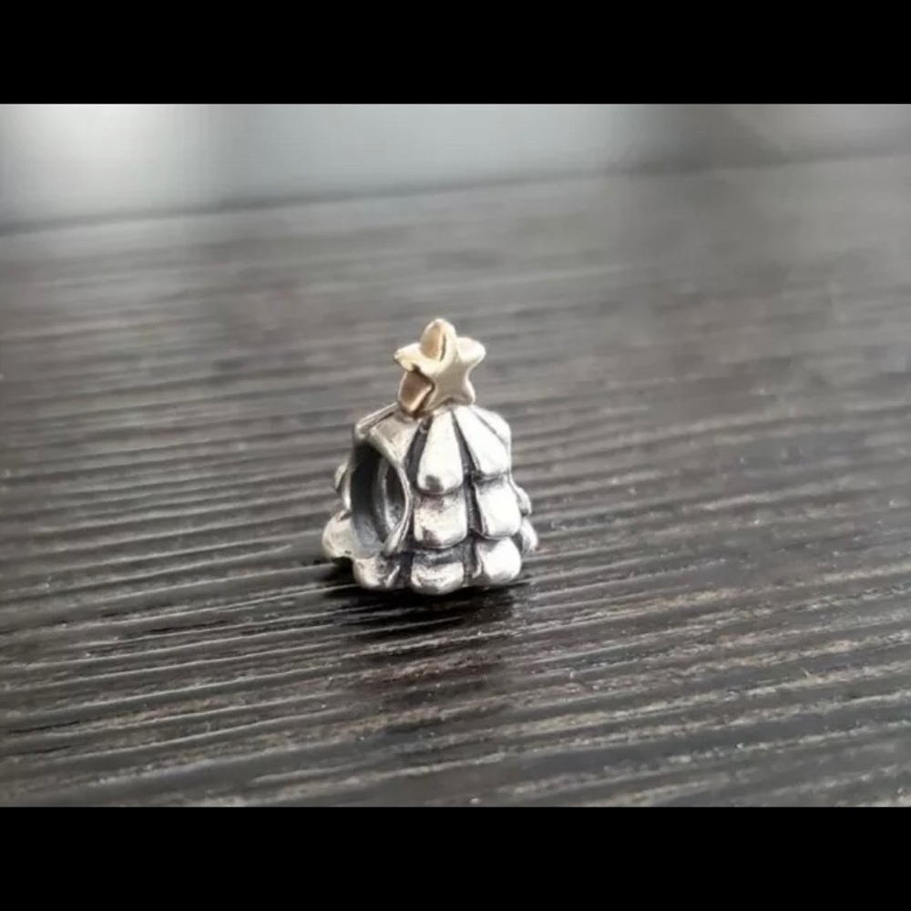 Retired Genuine Authentic Pandora Silver 14kt Christmas Tree Charm 790365